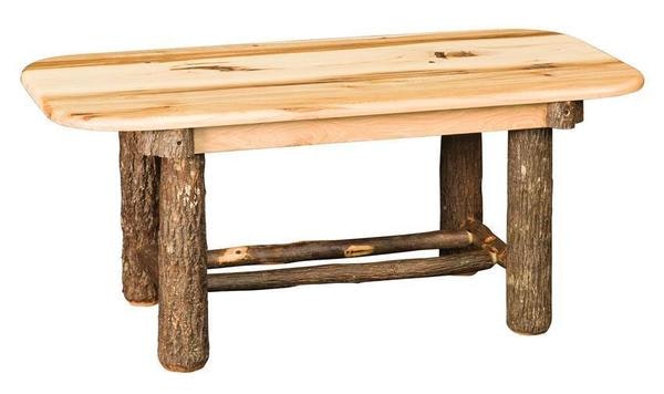 Amish 42 Wide Handcrafted Rustic Hickory Twig Coffee Table with Round Edge shown in Hickory with Natural Stain